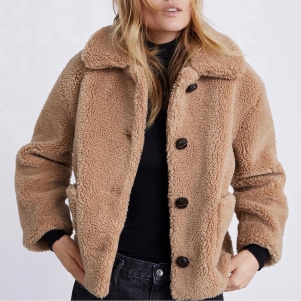 Zara beige teddy jacket / coat size xs